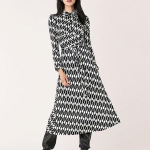 DVF Sana Jersey-Blend Wrap Dress Empire Houndstooth Ivory size XXS.